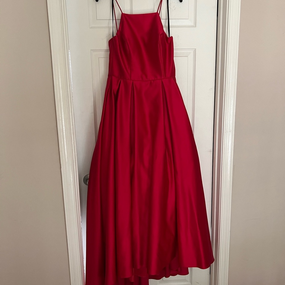 NWT Betsy & Adams Red satin square neck high lo evening dress size 12